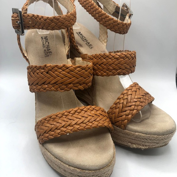 Michael Kors Tan‎ Braided Espadrille Wedge Heel Platform Sz 10 - Picture 3 of 9